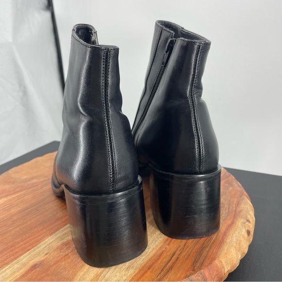 Connie fortune black leather square toe ankle boots block heels Sz 9 - Picture 4 of 8